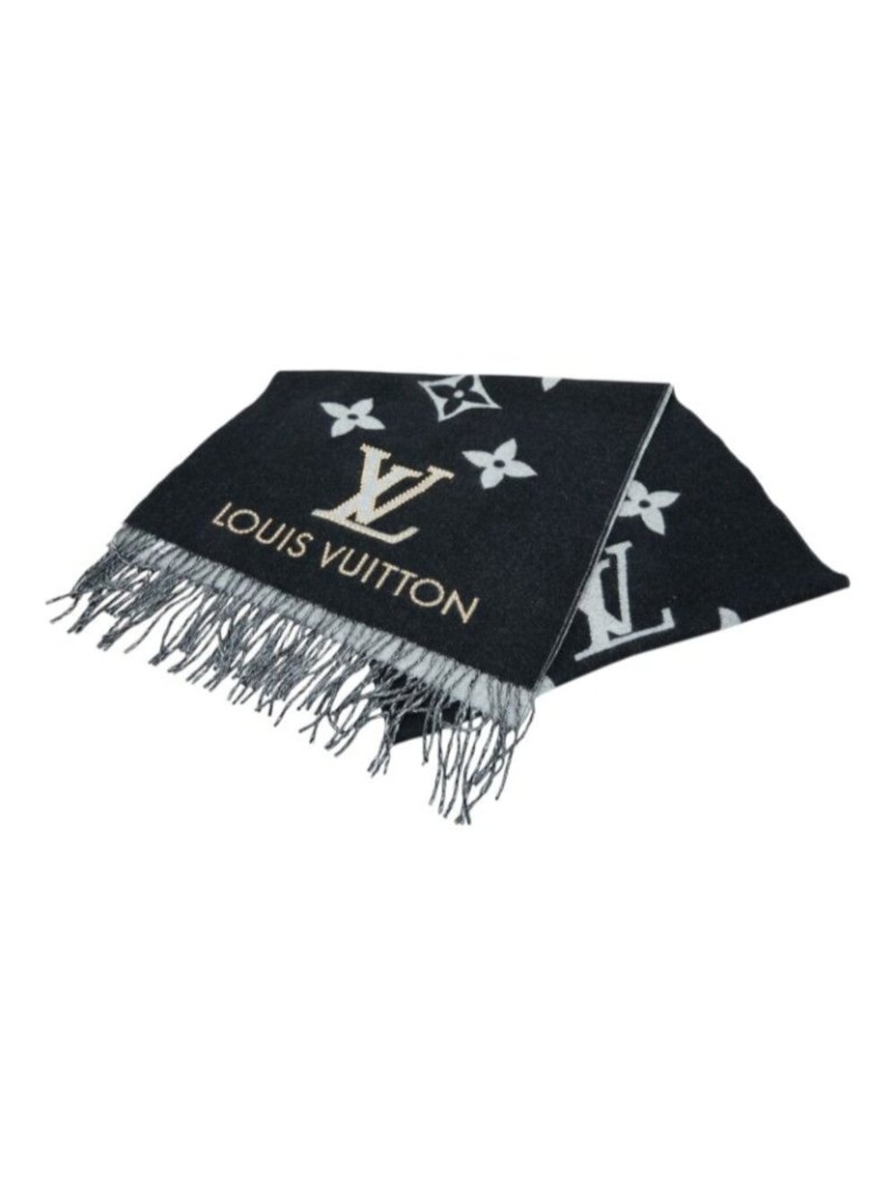 Louis Vuitton Echarpe Reykjavik Study Scarf Black Gray Cashmere